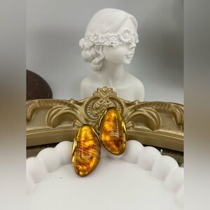 Anthropologie Vintage Amber Resin & Stainless Steel Earrings
